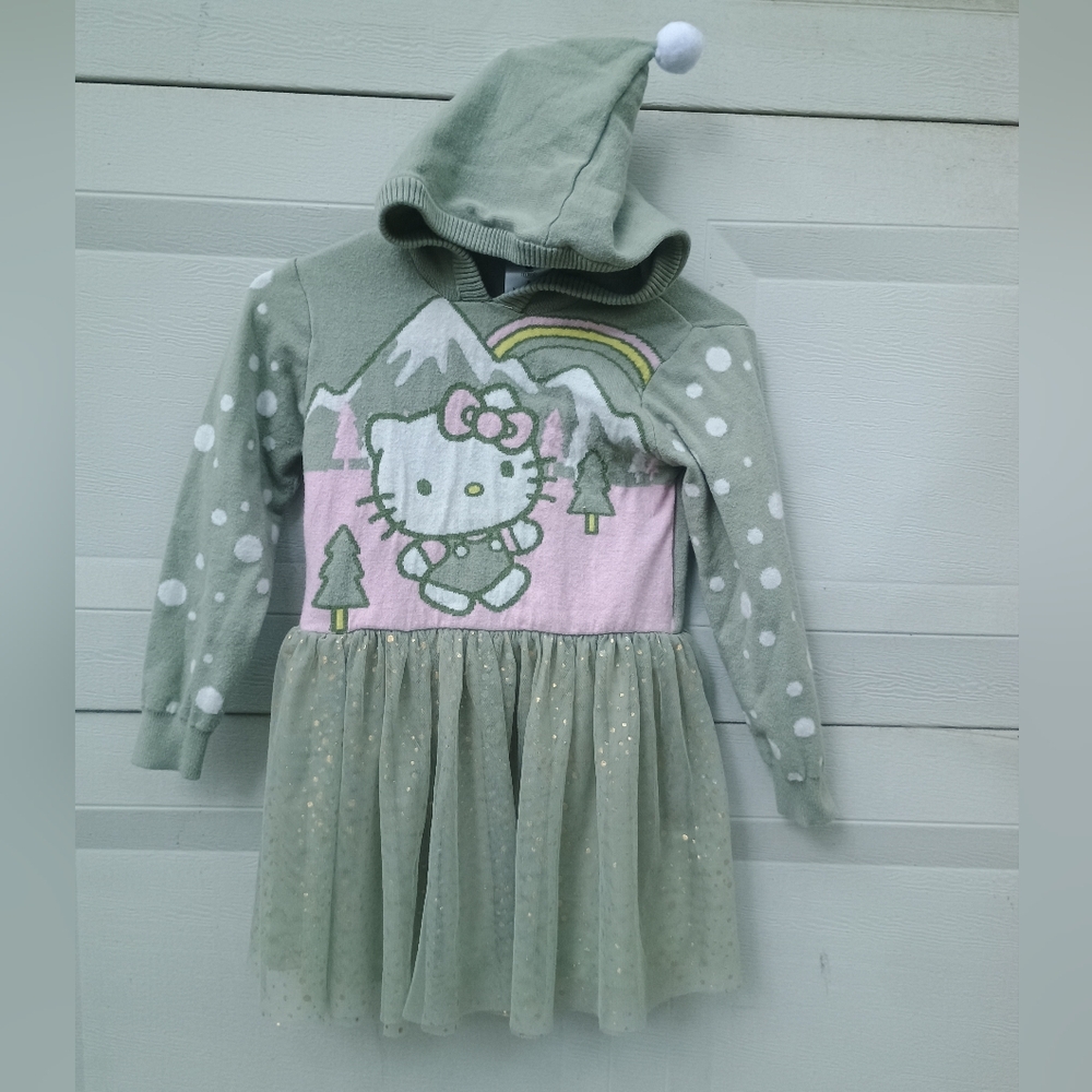 Hello Kitty By Sanrio Pastel Green and Pink Hooded Dress Girl Size S - Picture 2 of 16